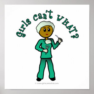 Dunkler weiblicher Chirurg, grüne Krebse Poster