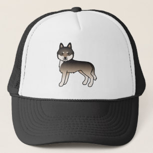 Dunkler Wolfgrauer Sibirischer Husky Süßer Cartoon Truckerkappe