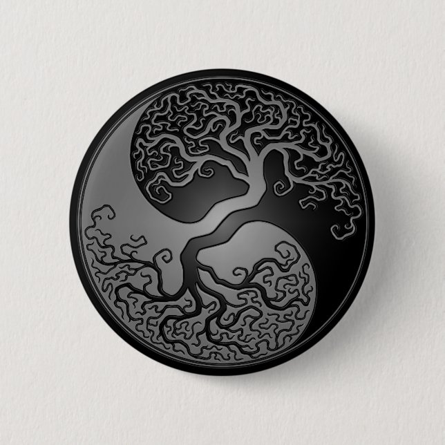 Dunkler Yin Yang Baum Button (Vorderseite)