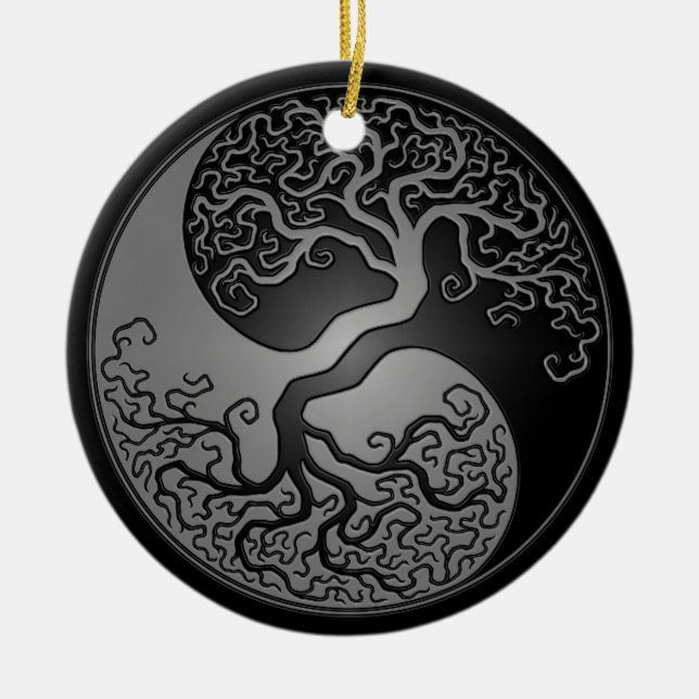 Dunkler Yin Yang Baum Keramik Ornament (Vorne)