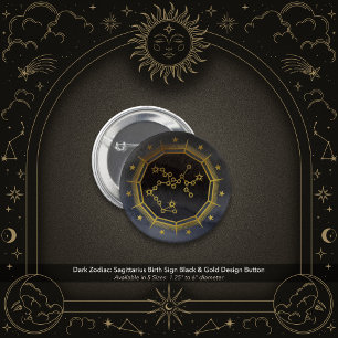 Dunkler Zodiac: Schütze Sternzeichen Schwarz & Gol Button
