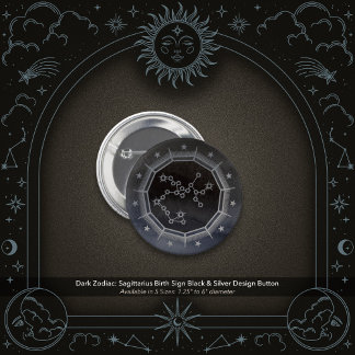 Dunkler Zodiac: Schütze-Sternzeichen Schwarz & Sil Button