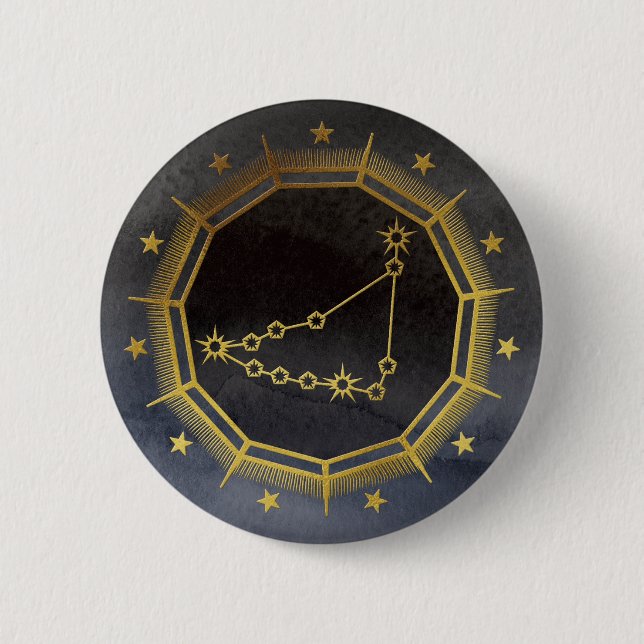 Dunkler Zodiac: Steinbock Sternzeichen Schwarz & G Button (Vorderseite)