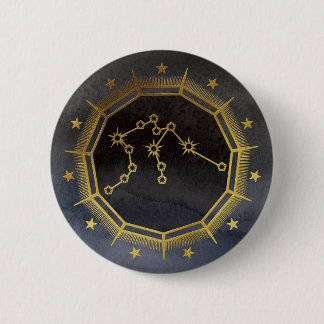 Dunkler Zodiac: Wassermann Geburtszeichen Schwarz  Button