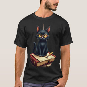 Dunkles Akademie-Katzen-Gelehrter-Sticker-T-Shirt T-Shirt