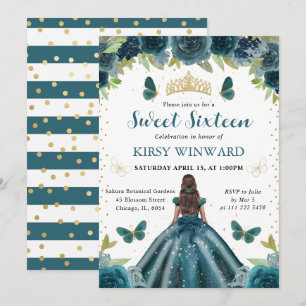 Dunkles Aqua Kleid Dunkle Haut Prinzessin Sweet 16 Einladung