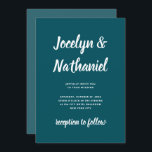 Dunkles Aquamarin | Einfache und moderne Schrift Einladung<br><div class="desc">Diese einfache und minimalistische Hochzeitseinladung zeichnet sich durch einen soliden,  dunklen,  aquamarinen Hintergrund aus,  mit einem koordinierend helleren Schatten auf der Rückseite und einer kühlen,  modernen Typografie.</div>