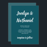 Dunkles Aquamarin | Einfache und moderne Schrift Einladung<br><div class="desc">Diese einfache und minimalistische Hochzeitseinladung zeichnet sich durch einen soliden,  dunklen,  aquamarinen Hintergrund aus,  mit einem koordinierend helleren Schatten auf der Rückseite und einer kühlen,  modernen Typografie.</div>