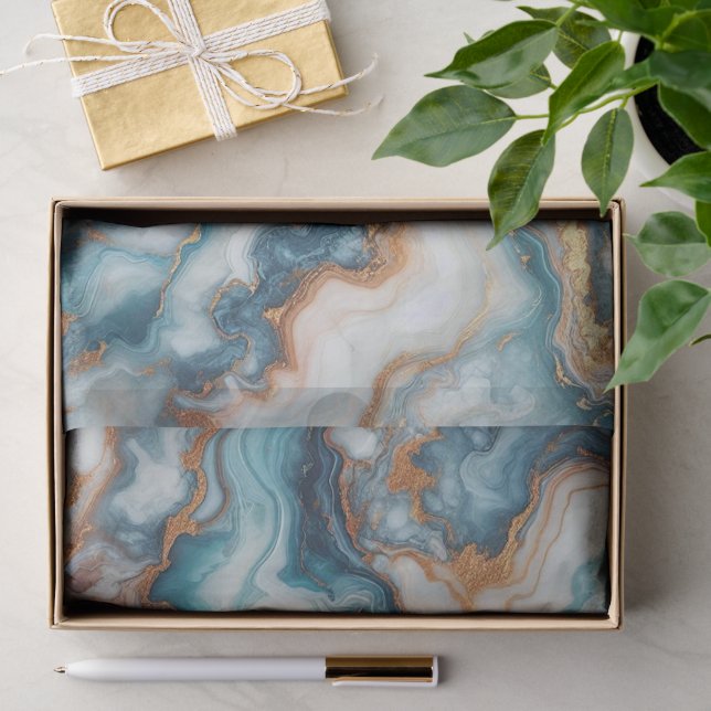 Dunkles Aquamarin türkisfarbenes blaues goldfarben Seidenpapier (Geschenk)