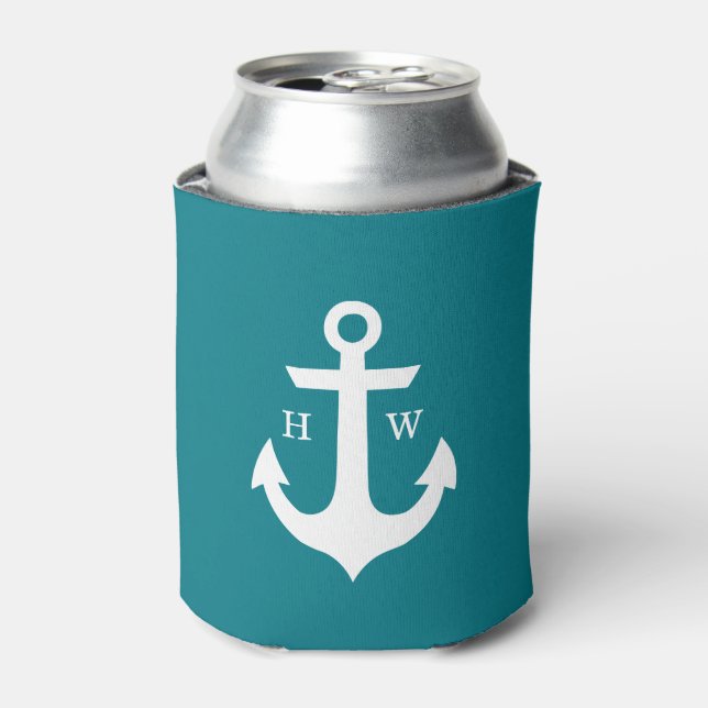 Dunkles Aquamarines Ankermonogramm Dosenkühler (Kanne Vorderseite)