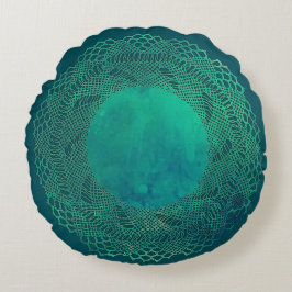 Dunkles aquamarines Häkelarbeit-Spitzedoily-Kissen Rundes Kissen