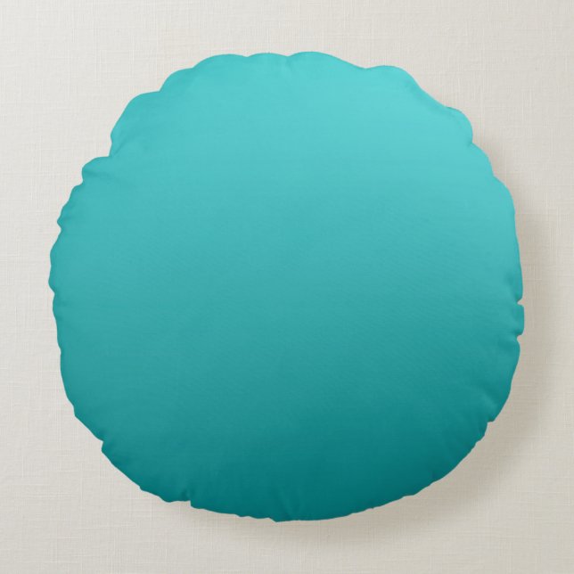 Dunkles aquamarines Ombre Rundes Kissen (Vorderseite)
