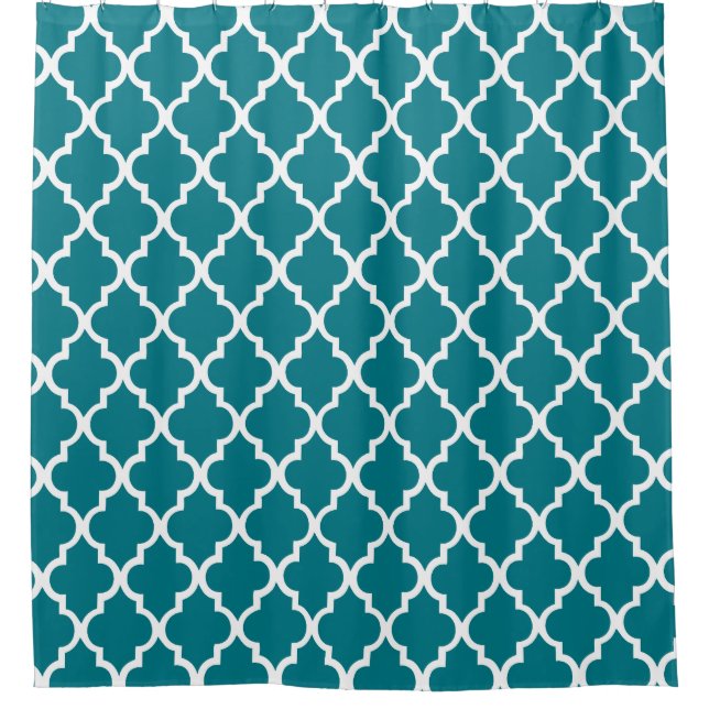 Dunkles aquamarines Quatrefoil Muster Duschvorhang (Vorderseite)
