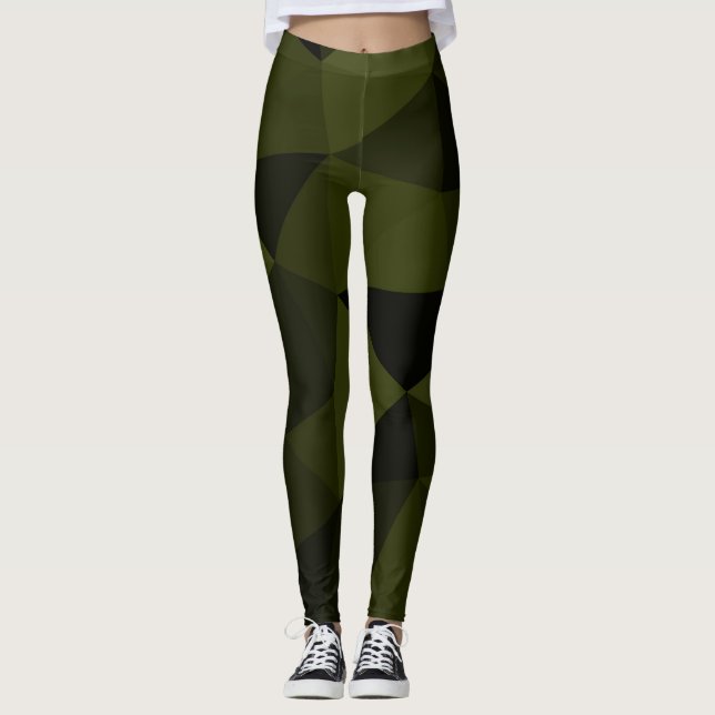 Dunkles Arenschwarz geometrisches Messmuster cool Leggings (Vorderseite)