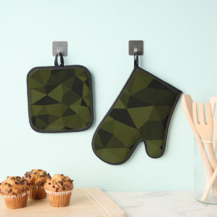 Dunkles Arenschwarz geometrisches Messmuster cool Ofenhandschuh & Topflappen-Set