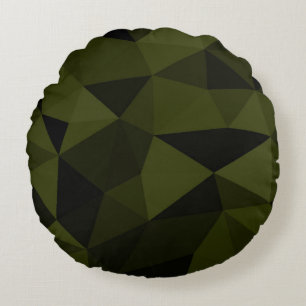Dunkles Armeegrün schwarzes geometrisches Maschenm Rundes Kissen