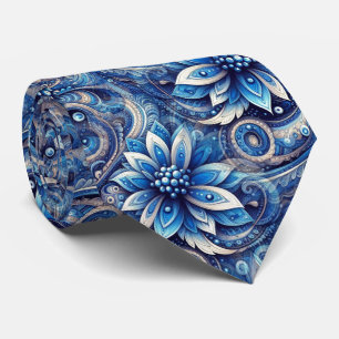 Dunkles Azure-Navy-Blau-Schwarzes Paisley-Kunstmus Krawatte