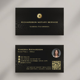 Dunkles Black & Gold Monogram Sleek Notary QR Foto Visitenkarte