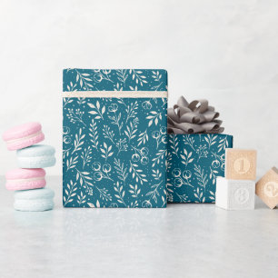 Dunkles Blau des botanischen Musters - Papierrolle Geschenkpapier