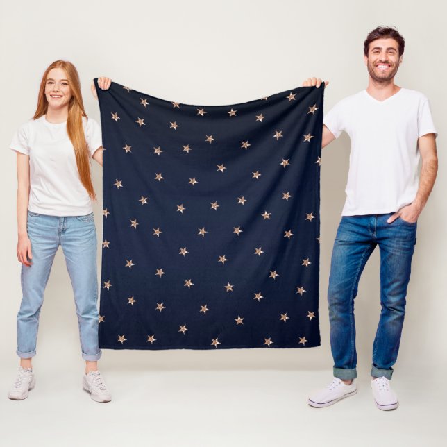 Dunkles Blau & Rose Gold Pink Glittery Sterne Star Fleecedecke (Beispiel)