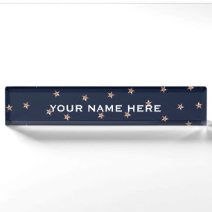 Dunkles Blau & Rose Gold Pink Glittery Sterne Star Namensplakette