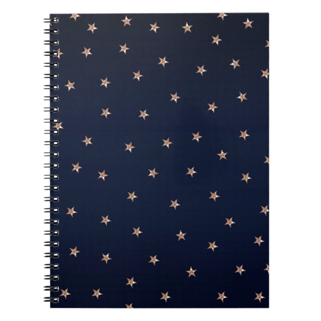Dunkles Blau & Rose Gold Pink Glittery Sterne Star Notizblock (Vorderseite)