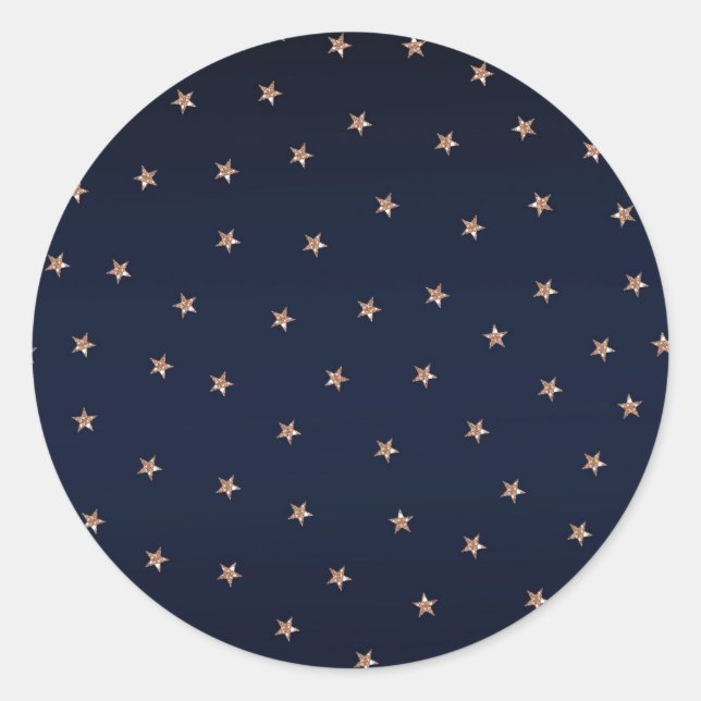 Dunkles Blau & Rose Gold Pink Glittery Sterne Star Runder Aufkleber (Vorderseite)