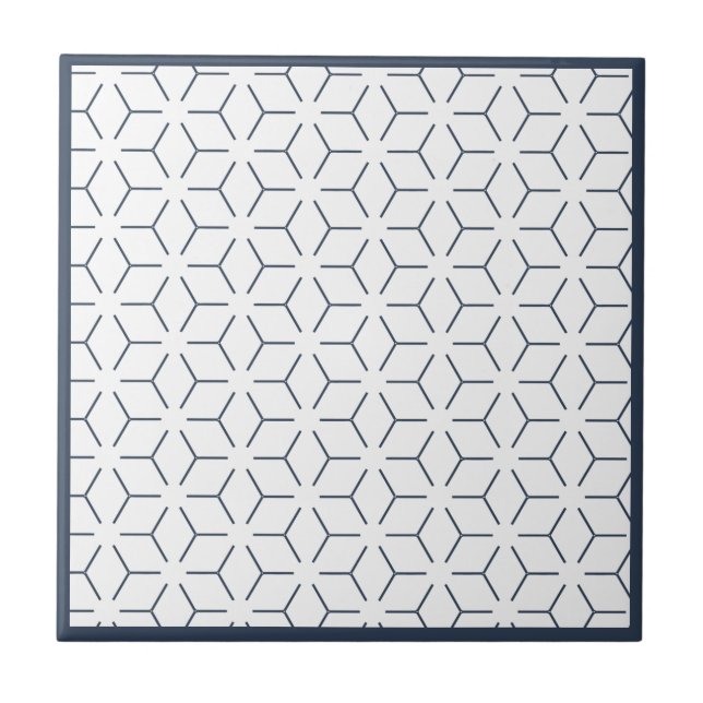 Dunkles blaues geometrisches Muster Fliese (Vorderseite)