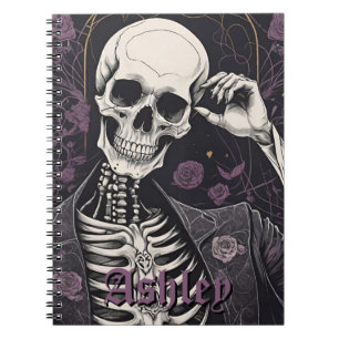 Dunkles Boho-Gotik-Skelett & Rosen Halloween Notizblock