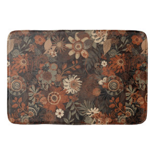 Dunkles Boho-Terrakotta-Sage-Botanikmuster Badematte