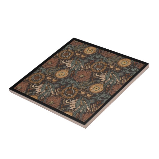 Dunkles Boho-Terrakotta-Sage-Botanikmuster Fliese (Seite)