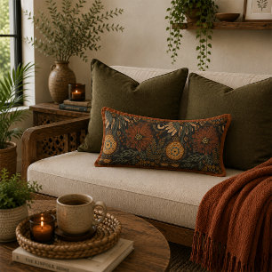 Dunkles Boho-Terrakotta-Sage-Botanikmuster Lendenkissen