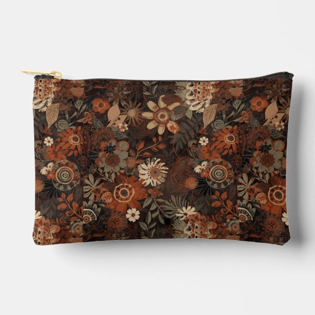 Dunkles Boho-Terrakotta-Sage-Botanikmuster  Zubehörtasche (Vorderseite)