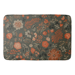 Dunkles Boho-Terrakotta-Salbei-Botanikmuster Badematte