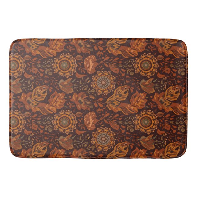 Dunkles Boho-Terrakotta-Salbei-Botanikmuster  Badematte (Vorderseite)