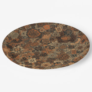 Dunkles Boho-Terrakotta-Salbei-Botanikmuster  Pappteller