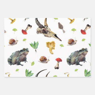Dunkles botanisches Halloween-Wasserfarbenmuster Geschenkpapier Set