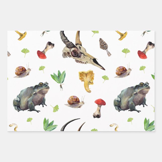 Dunkles botanisches Halloween-Wasserfarbenmuster Geschenkpapier Set (Vorderseite)
