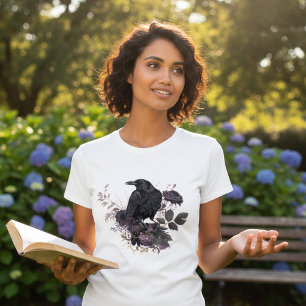 Dunkles Botanisches Rabe Moody Akademisches Grafik T-Shirt