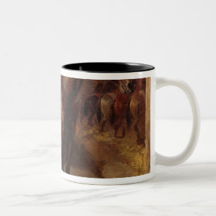 Dunkles Bucht-Pferd im Stall Zweifarbige Tasse