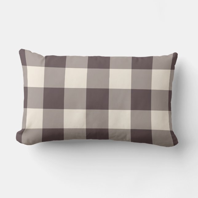 Dunkles Burgund Off-White Gingham Muster geprüft Lendenkissen (Vorderseite)