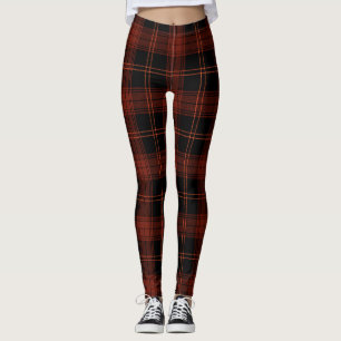 Dunkles Burgund, Schwarz, Rote Farben Tartan; Kari Leggings