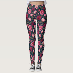 Dunkles Burgund und rosa Blume Leggings