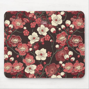 Dunkles Burgunder-Sakura-Blüten-Korallen-Blütenmus Mousepad