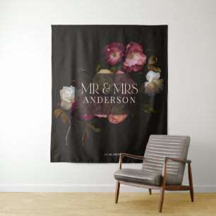 Dunkles Burgunderrot Florales Moody Romantisches W Wandteppich