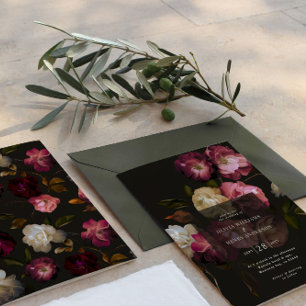 Dunkles Burgunderrot Florales Moody Schwarz Elegan Einladung
