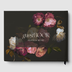 Dunkles Burgunderrot Florales Moody Schwarz Elegan Gästebuch