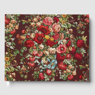 Dunkles Burgunderrot Viktorianisches Rosen-Blumenb Gästebuch