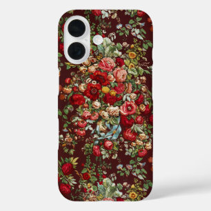 Dunkles Burgunderrot Viktorianisches Rosen-Blumenb iPhone 16 Hülle