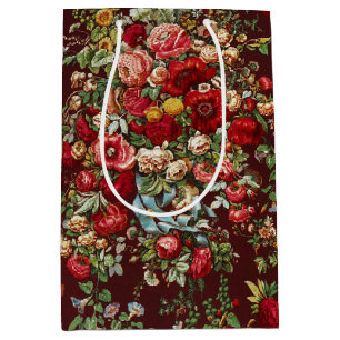 Dunkles Burgunderrot Viktorianisches Rosen-Blumenb Mittlere Geschenktüte